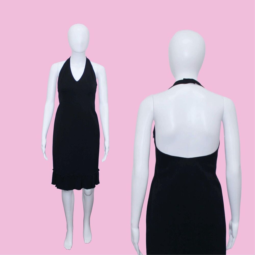 Y2K MOSCHINO Cheap And Chic NWT. Black Halter Dress W/Open Back & Ruffle Hem. XS